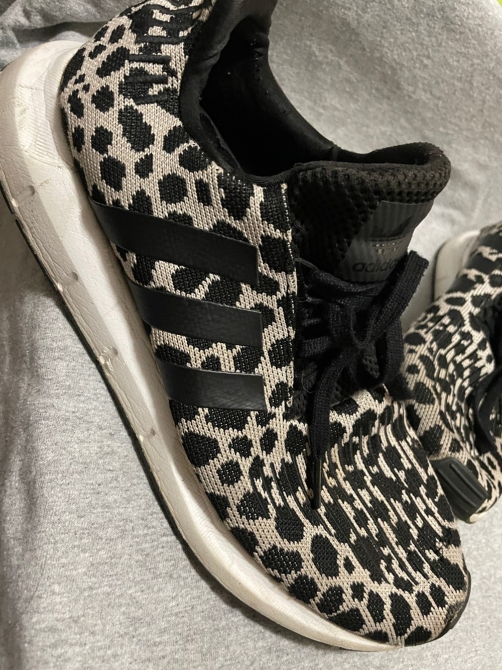 adidas Women's Leopard Print Knit Athletic Shoes - Black & Cream
